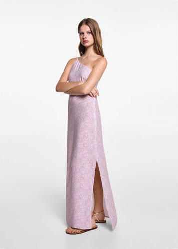MANGO TEENS jurk pastelpaars Meisjes Viscose One shoulder All over print 152(XXS)