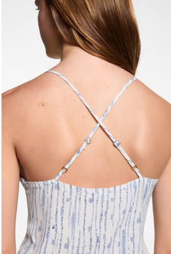 MANGO TEENS maxi jurk met all over print naturel wit blauw Meisjes Viscose V-hals 152(XXS)