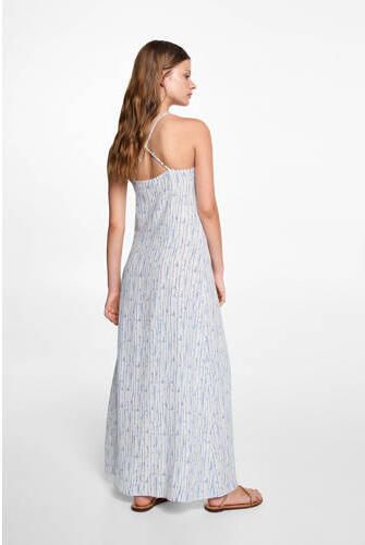 MANGO TEENS maxi jurk met all over print naturel wit blauw Meisjes Viscose V-hals 152(XXS) - Foto 2