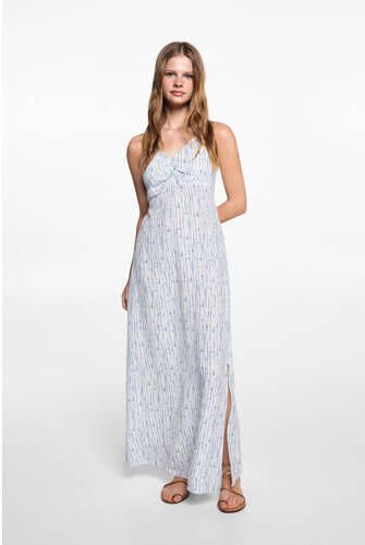 MANGO TEENS maxi jurk met all over print naturel wit blauw Meisjes Viscose V-hals 152(XXS) - Foto 3