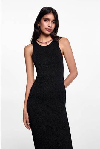 MANGO TEENS maxi jurk zwart Meisjes Viscose Ronde hals Effen 152(XXS)