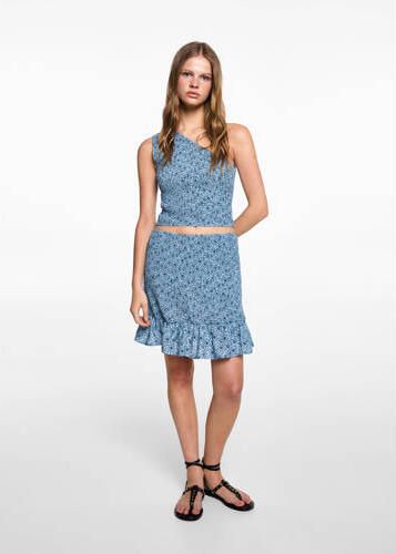 MANGO TEENS one shoulder crop top met all over print lichtblauw All over print 152(XXS)