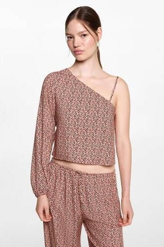 MANGO TEENS one shoulder top met all over print lichtoranje zwart All over print 152(XXS) - Foto 2