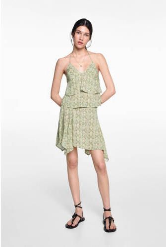 MANGO TEENS spaghettitop met all over print groen Meisjes Viscose V-hals 152(XXS)
