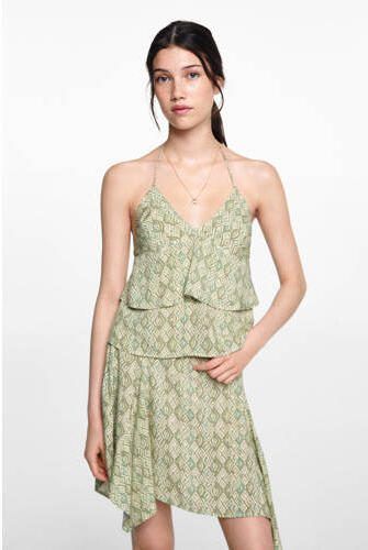 MANGO TEENS spaghettitop met all over print groen Meisjes Viscose V-hals 152(XXS) - Foto 2