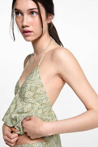 MANGO TEENS spaghettitop met all over print groen Meisjes Viscose V-hals 152(XXS) - Foto 3