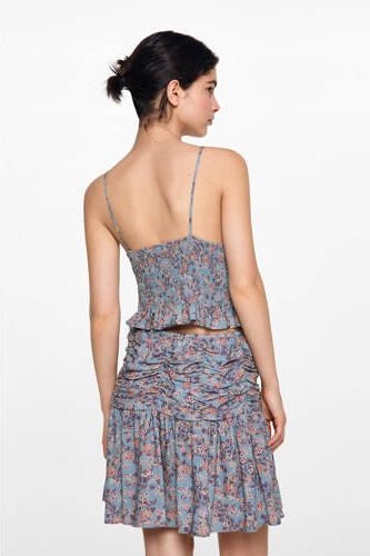 MANGO TEENS spaghettitop met all over print lichtblauw paars roze Meisjes Viscose V-hals 152(XXS)
