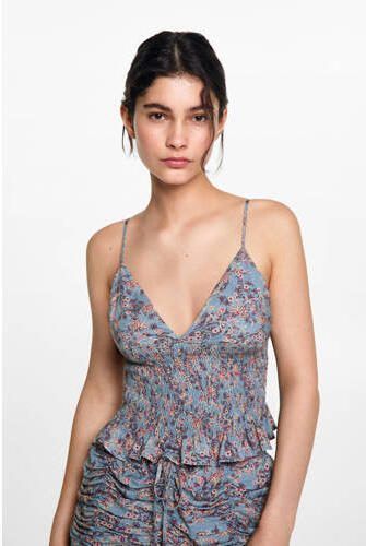 MANGO TEENS spaghettitop met all over print lichtblauw paars roze Meisjes Viscose V-hals 152(XXS) - Foto 3