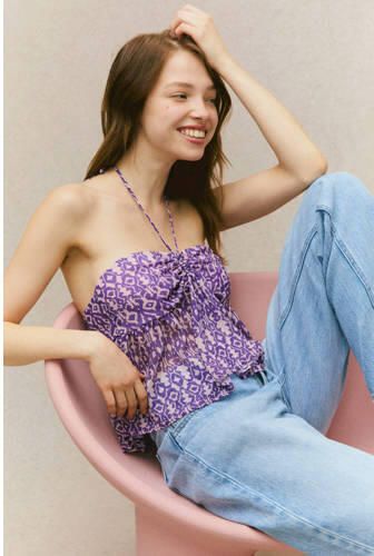 MANGO TEENS strapless top met all over print paars roze All over print 152(XXS) - Foto 3