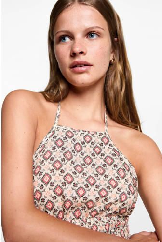 MANGO TEENS top met all over print beige lichtoranje Meisjes Viscose Ronde hals 152(XXS)