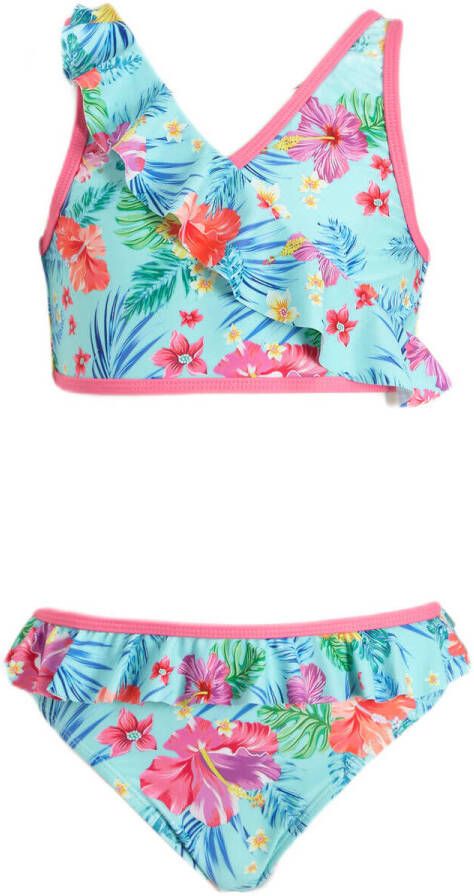 Me & My Monkey crop bikini met ruches lichtblauw roze Meisjes Gerecycled polyester (duurzaam) 116