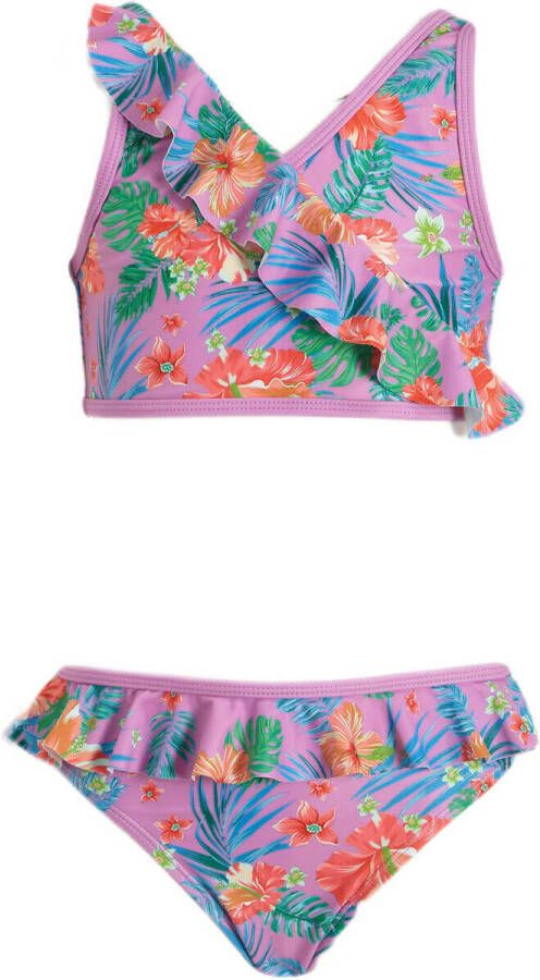 Me & My Monkey crop bikini met ruches paars multi Meisjes Polyester All over print 152