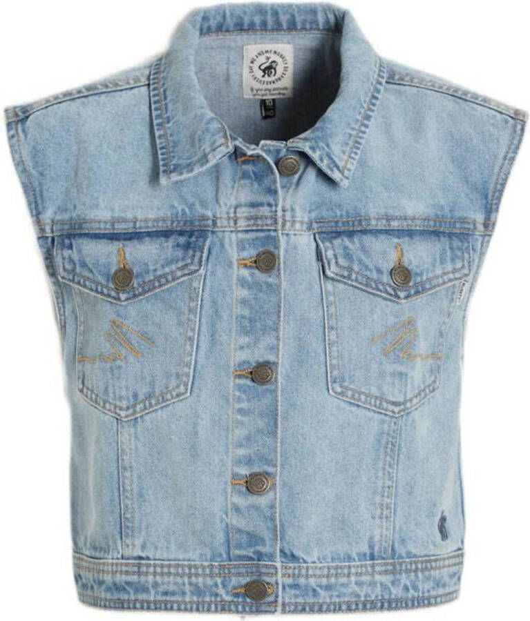 Me & My Monkey gilet Madelon light blue wash Blauw Meisjes Stretchdenim Klassieke kraag 128