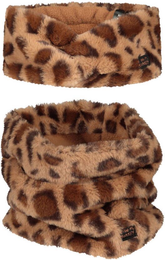 Me & My Monkey hoofdband + colsjaal met panterprint bruin Muts sjaal Imitatiebont SIZE1