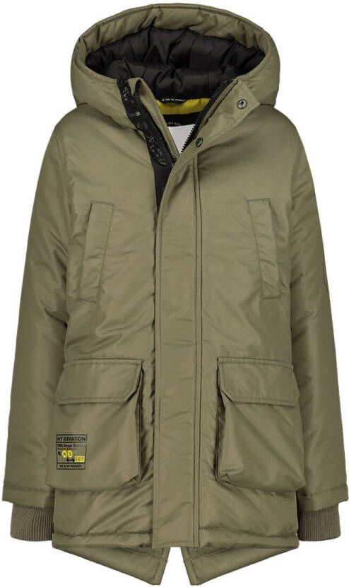 Me & My Monkey winterjas Kane olijfgroen Jongens Polyester Capuchon Effen 116
