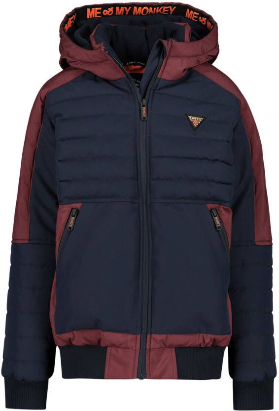 Me & My Monkey gewatteerde jas Kayo van gerecycled polyester donkerrood donkerblauw