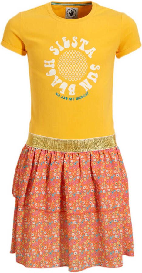 Me & My Monkey T-shirtjurk Maroeska met all over print geel oranje Meisjes Stretchkatoen Ronde hals 116