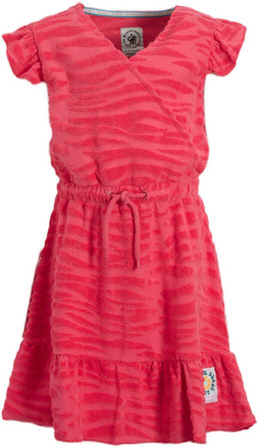 Me & My Monkey badstof A-lijn jurk Marloe met zebraprint en ruches roze 116
