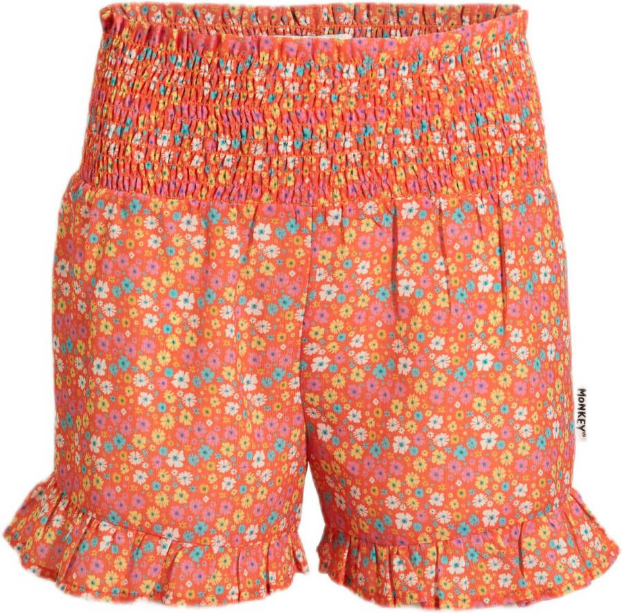 Me & My Monkey gebloemde high waist short Madelein oranje blauw wit Korte broek Meisjes Polyester 104