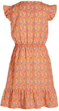 Me & My Monkey gebloemde jurk Marloe oranje blauw wit Meisjes Polyester V-hals 104 - Foto 4