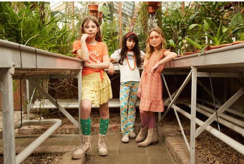 Me & My Monkey gebloemde jurk Marloe oranje blauw wit Meisjes Polyester V-hals 104 - Foto 2