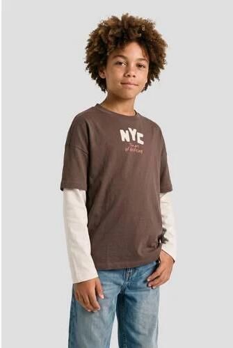 Me & My Monkey longsleeve met backprint donkerbruin Jongens Katoen Ronde hals - Foto 3