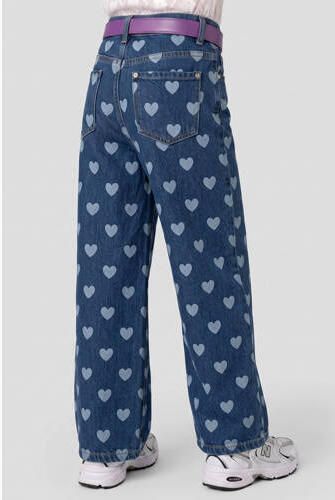 Me & My Monkey loose fit jeans met hartjes donkerblauw Meisjes Denim - Foto 4