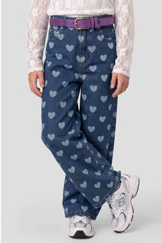 Me & My Monkey loose fit jeans met hartjes donkerblauw Meisjes Denim - Foto 3