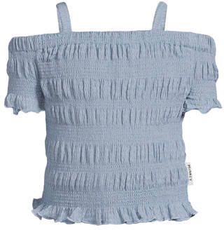 Me & My Monkey off shoulder top blauw met textuur Effen - Foto 2