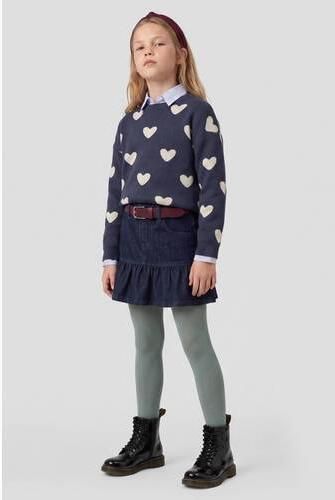 Me & My Monkey rechtvallende gebreide trui met hartjes donkerblauw Meisjes Viscose Ronde hals - Foto 4