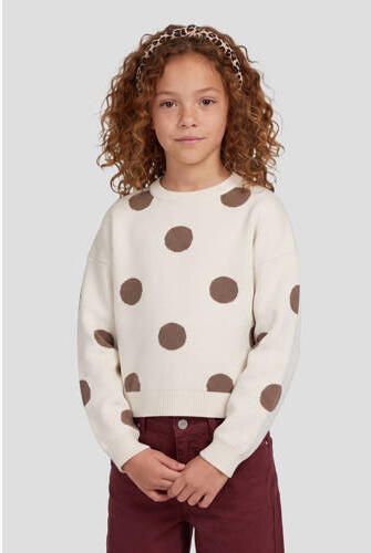 Me & My Monkey rechtvallende gebreide trui met print ecru Meisjes Viscose Ronde hals - Foto 3