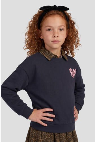Me & My Monkey rechtvallende sweater met backprint donkerblauw Meisjes Katoen Ronde hals - Foto 2