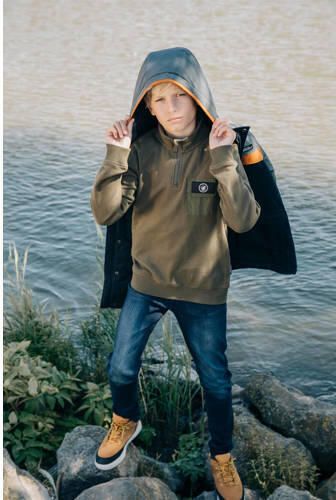Me & My Monkey sweater Nickolas khaki Trui Groen Jongens Katoen Schipperskraag 128 - Foto 3