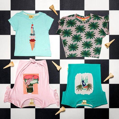 Me & My Monkey T-shirt met printopdruk turquoise Blauw Meisjes Viscose Ronde hals 116 - Foto 2