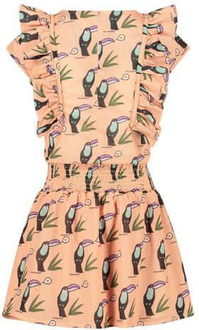 Me & My Monkey T-shirtjurk met all over print en ruches zalm Roze Meisjes Polyester Ronde hals 140-146 - Foto 2