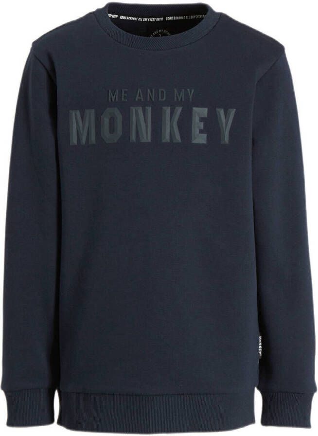 Me & My Monkey sweater Micha met logo blauw Logo 128
