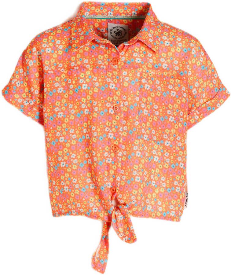 Me & My Monkey gebloemde blouse Marlot oranje blauw wit Meisjes Polyester Klassieke kraag 128