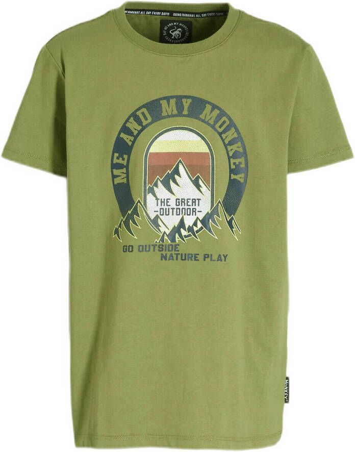 Me & My Monkey T-shirt Mozes met printopdruk groen Jongens Katoen Ronde hals 116