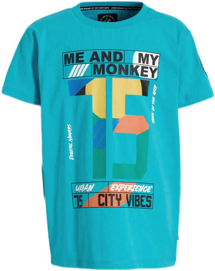 Me & My Monkey T-shirt Mylo met printopdruk blauw Jongens Katoen Ronde hals 104