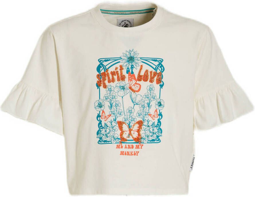 Me & My Monkey T-shirt Maartje met printopdruk wit Meisjes Stretchkatoen Ronde hals 104