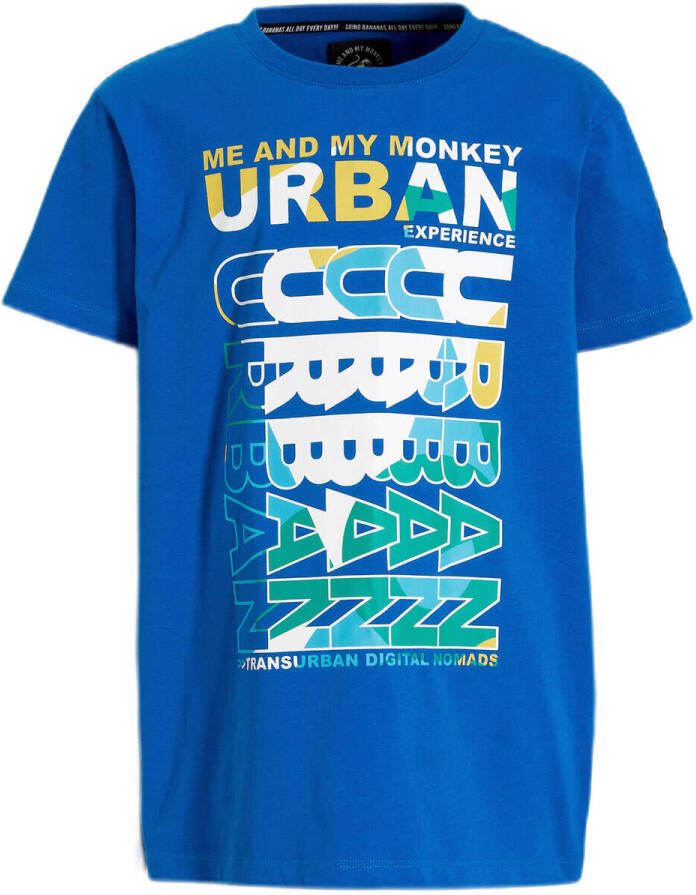 Me & My Monkey T-shirt Micha met printopdruk blauw Jongens Katoen Ronde hals 116