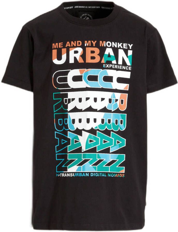 Me & My Monkey T-shirt Micha met printopdruk zwart Jongens Katoen Ronde hals 128