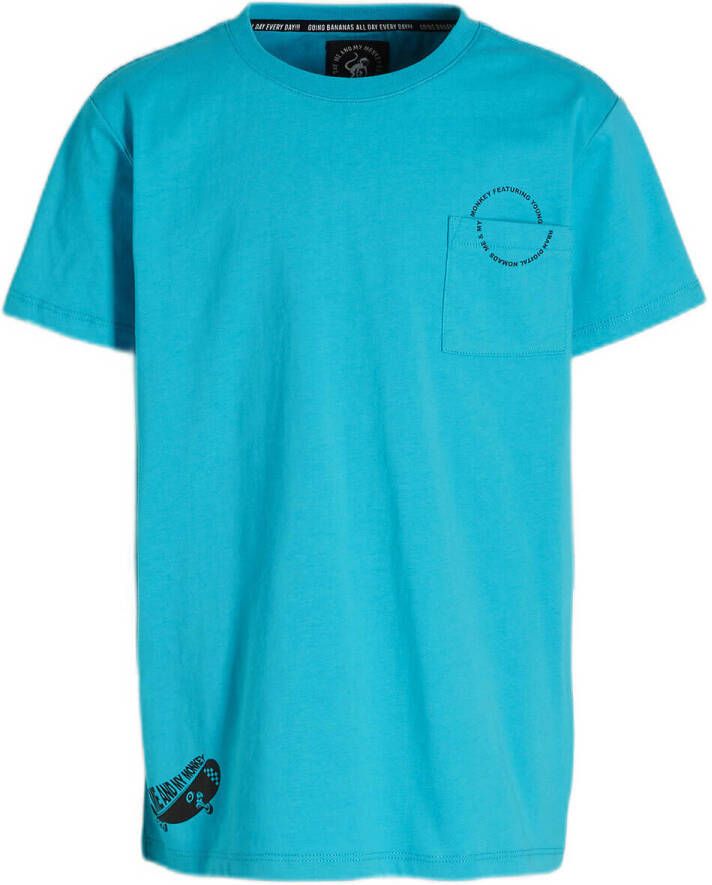 Me & My Monkey T-shirt Miles met printopdruk blauw Jongens Katoen Ronde hals 104