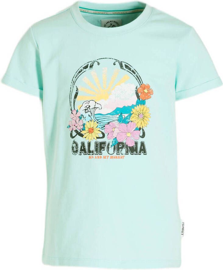 Me & My Monkey T-shirt Marin met printopdruk blauw Meisjes Stretchkatoen Ronde hals 104