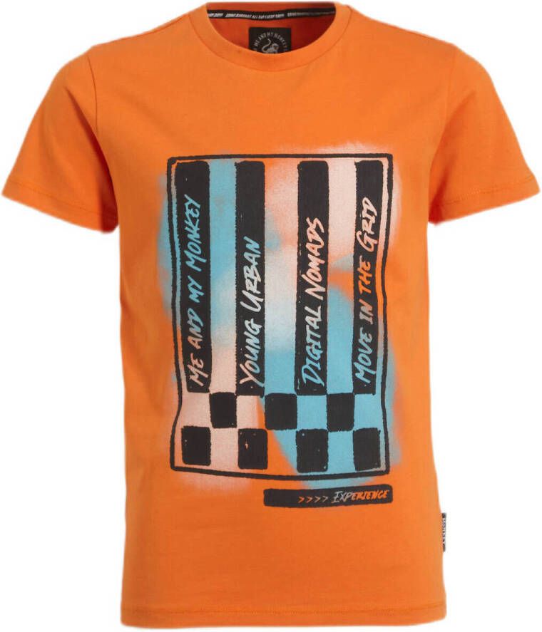 Me & My Monkey T-shirt Mika met printopdruk oranje Jongens Katoen Ronde hals 104