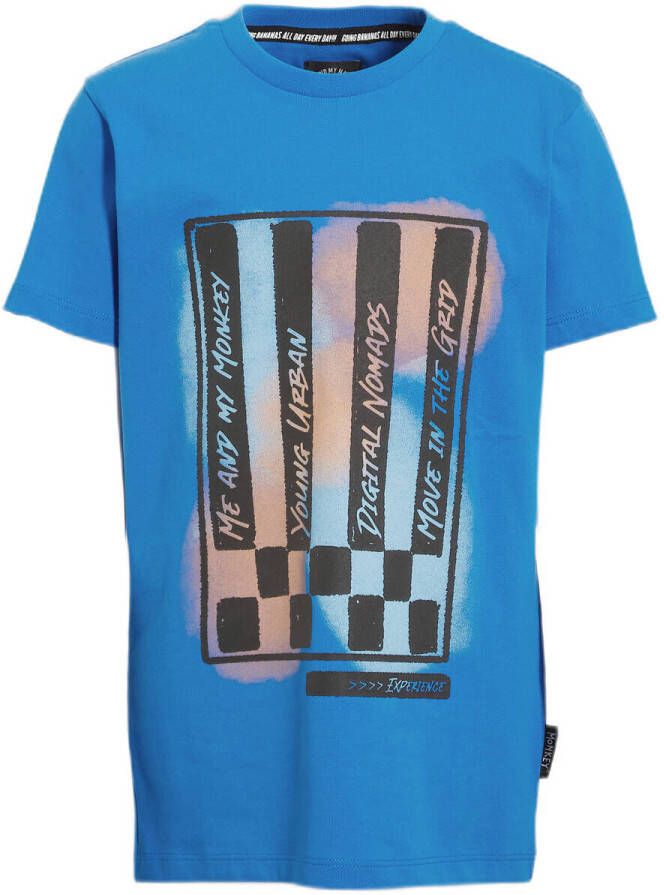 Me & My Monkey T-shirt Mika met printopdruk blauw Jongens Katoen Ronde hals 116