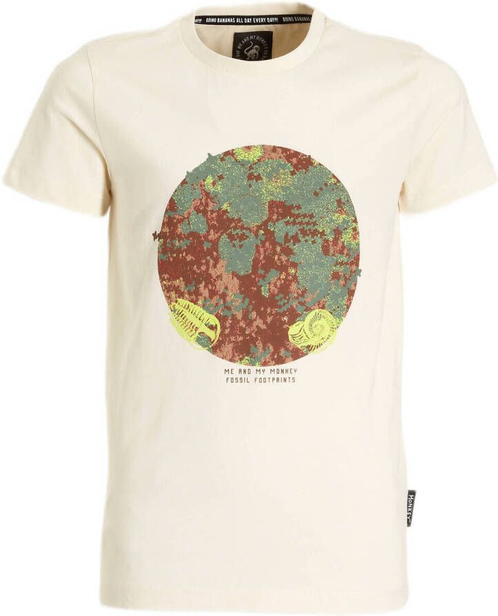 Me & My Monkey T-shirt Mitch met printopdruk ecru Jongens Katoen Ronde hals 104