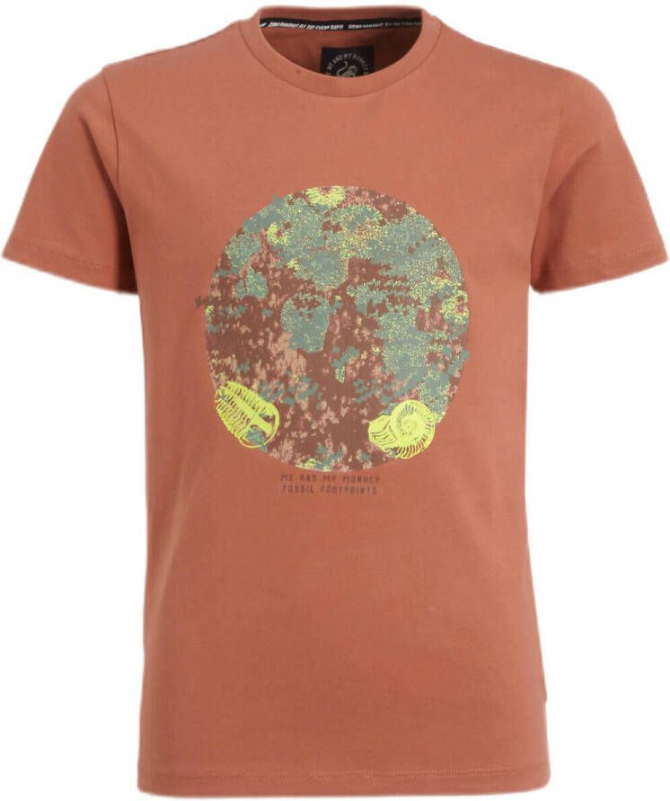 Me & My Monkey T-shirt Mitch met printopdruk bruin Jongens Katoen Ronde hals 116