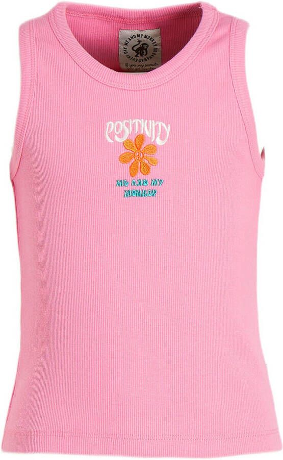 Me & My Monkey ribgebreide top Machteld roze Meisjes Stretchkatoen Ronde hals 104