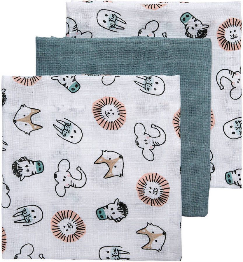 Meyco hydrofiele swaddles 120x120 cm (set van 3) animal uni Hydrofiele luiers Groen
